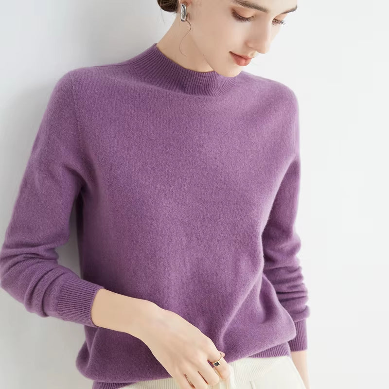 100% Merino Wool Cashmere Sweater Women Knitted Sweater Turtleneck Long Sleeve Pullovers Autumn Winter Clothing Warm Jumper Tops