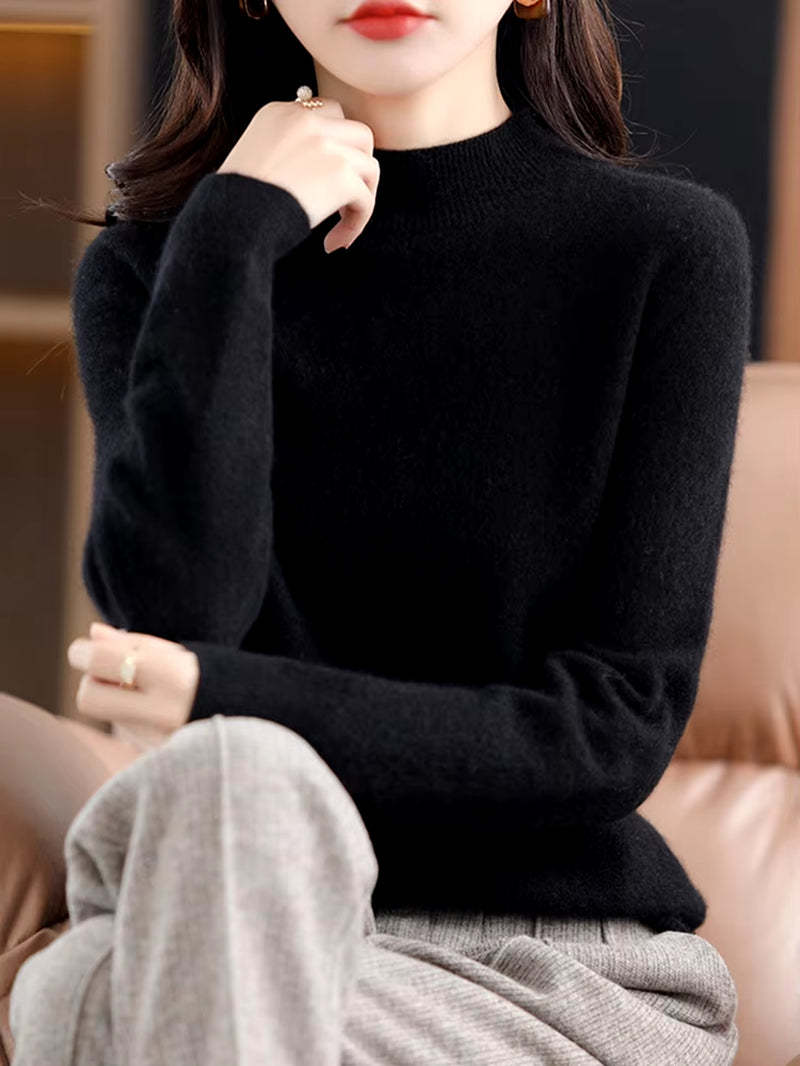 100% Merino Wool Cashmere Sweater Women Knitted Sweater Turtleneck Long Sleeve Pullovers Autumn Winter Clothing Warm Jumper Tops