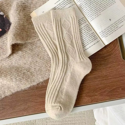 Thick Cashmere Socks Warm Winter Luxury Women Wool Casual Japanese Fashion Solid Color Comfortable Home Sock Long High Quality