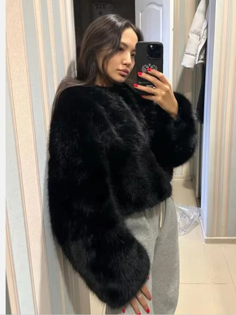 2024 Women Faux Fur Coat Autumn Winter High Quality Fluffy Short Coat Faux Fur Jacket Ladies Furry Fashion Coat